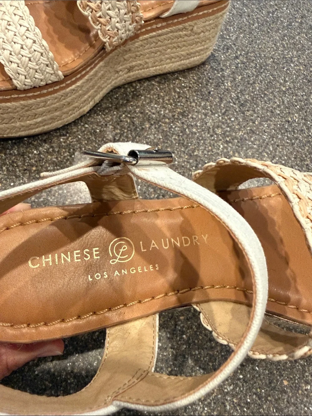 Chinese Laundry Cream Braided Platform Sandals with Tan Footbed